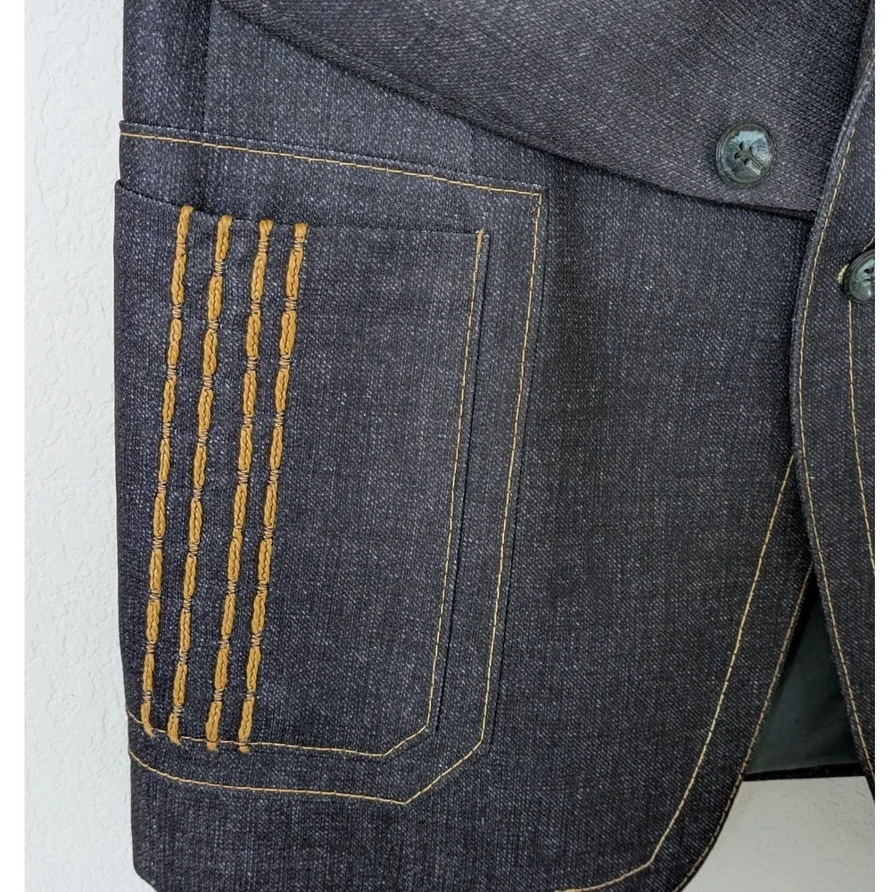 Royce Casuals Vtg Denim‎ Blazer Mens L Blue 70s Western Contrast Stitch Jacket